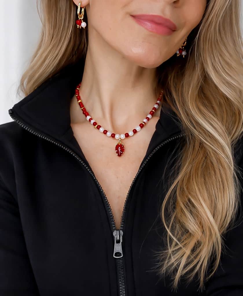 Komplekts zemeņu kaklarota + auskari 2in1