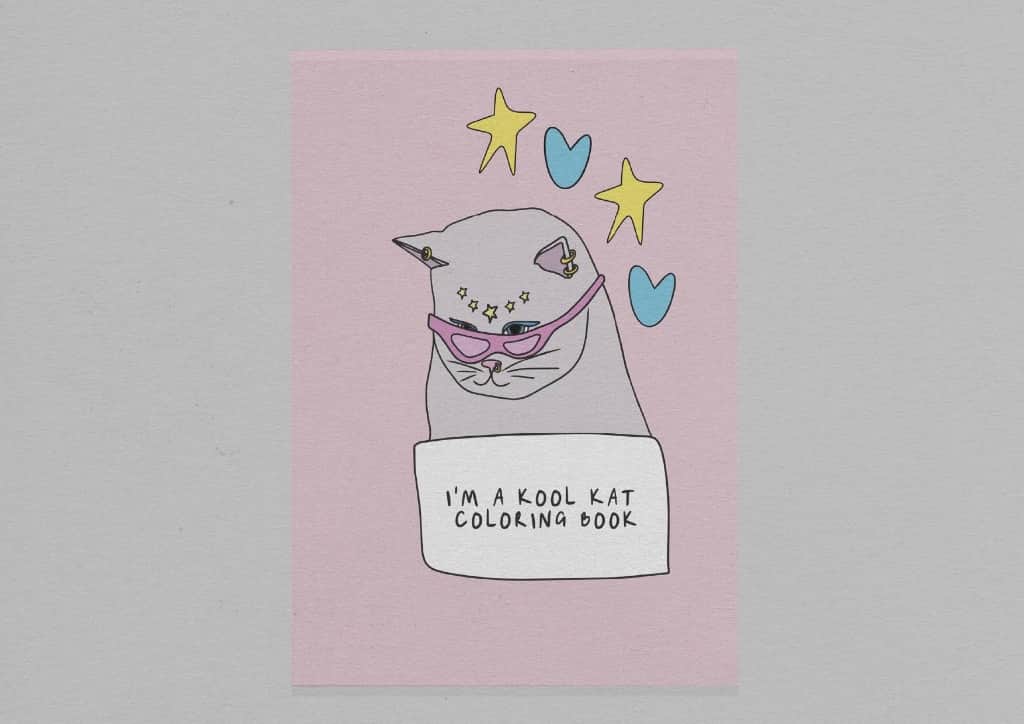 KOOL KATS krāsojamā grāmata | Fiziska krāsojamā grāmata |  Krāsojamā grāmata bērniem un pieaugušajiem