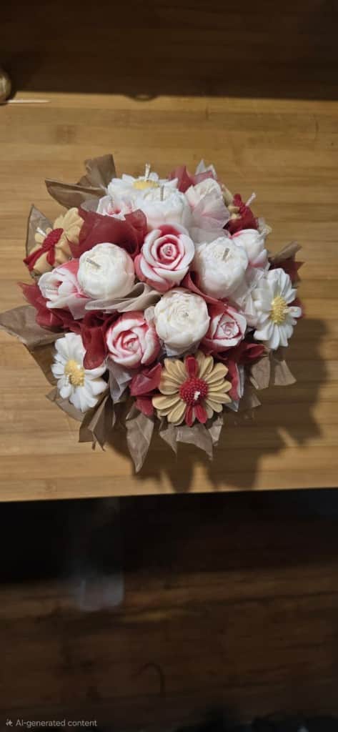 Dekoratīvās dabīgās sojas un kokosriekstu vaska svece "ziedu lielais pušķis"