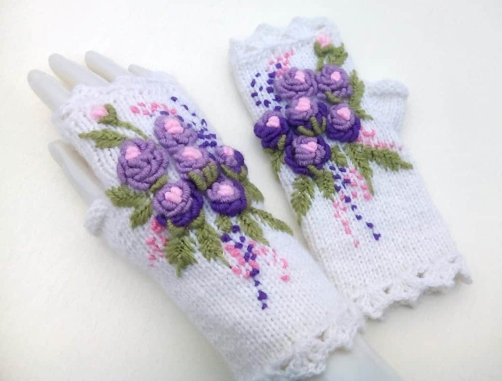 Sieviešu bezpirkstu cimdi ar izšuvumu/Roku sildītāji/Aksesuārs sievietēm 