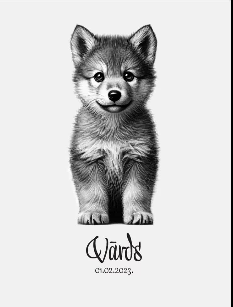 Bērna pēdu nospiedums, Personalizēts suņuka plakāts + nospieduma spilventiņš