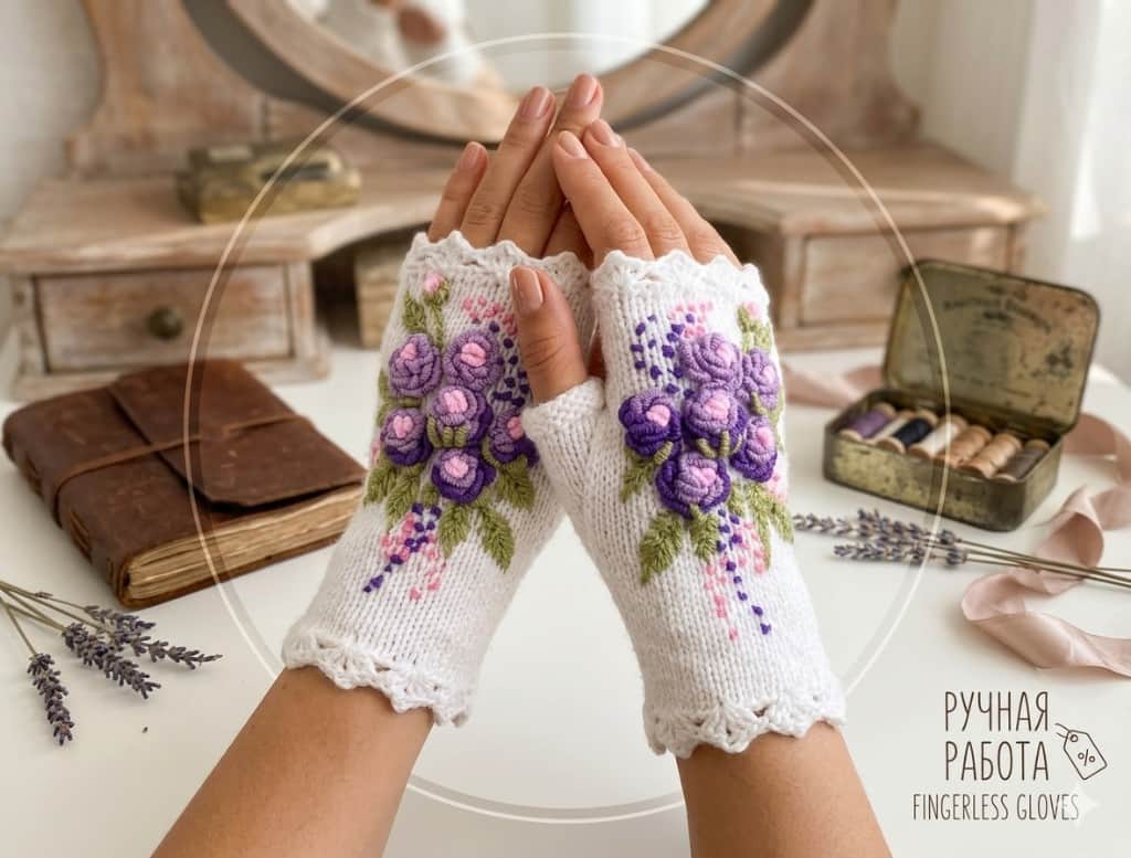 Sieviešu bezpirkstu cimdi ar izšuvumu/Roku sildītāji/Aksesuārs sievietēm 