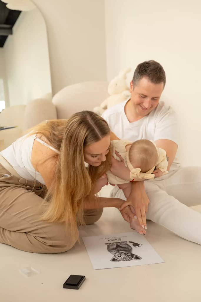 Bērna pēdu nospiedums, Personalizēts lauvēna plakāts + nospieduma spilventiņš